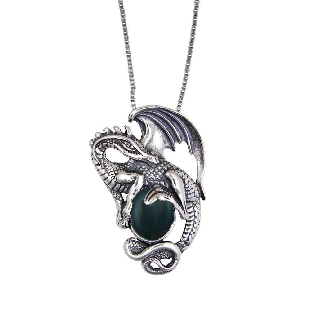 Sterling Silver Dragon Queen Pendant With Bloodstone